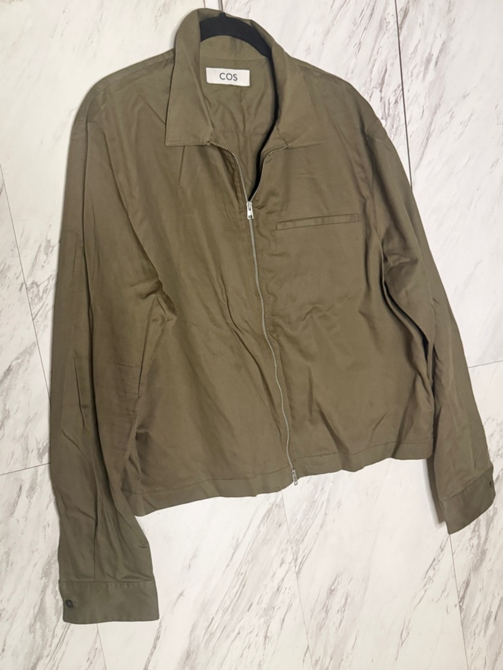 LIKE NEW COS Zipped Twill Olive Khaki Front Workwear Minimalist Jacket SZ L - Picture 4 of 8